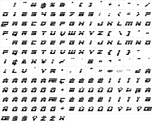 Paladins Laser Regular Character Map