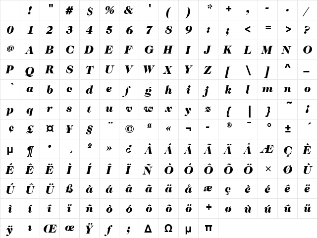 CaslonTwoTweFourMdITC Bold Italic Character Map CaslonTwoTweFourMdITC Bold Italic Character Map
