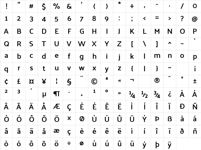 Palanquin SemiBold Character Map