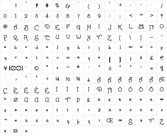 Calamity Jane NF Bold Character Map