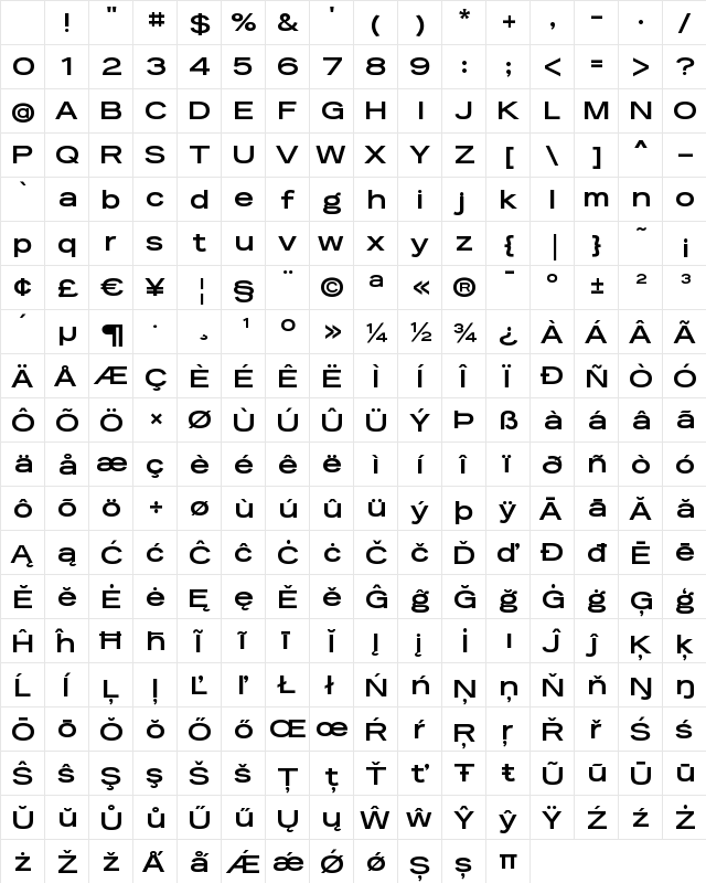 Reservation Wide Bold Character Map Reservation Wide Bold Character Map