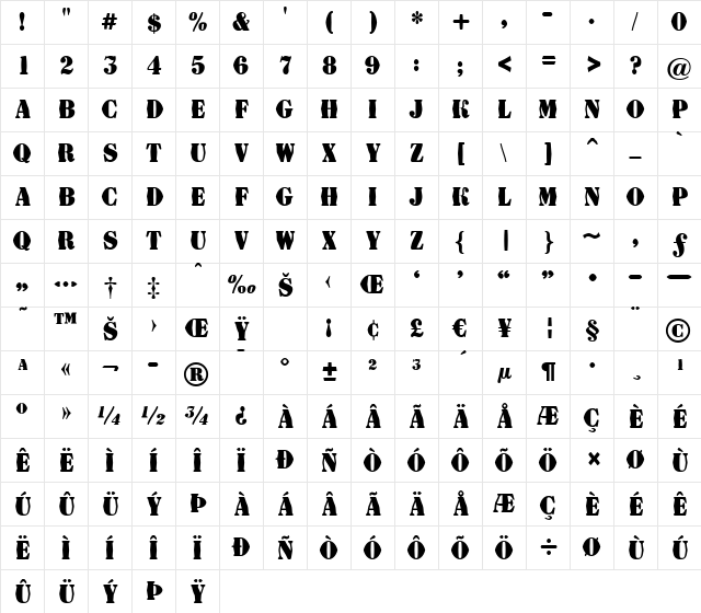 a_DodgerFldDst Bold Character Map