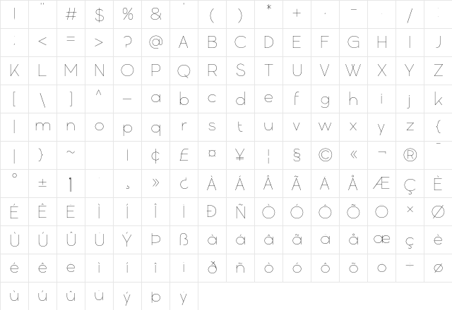 Gatte Modern Thin Regular Character Map Gatte Modern Thin Regular Character Map