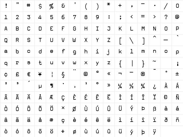 MagdaCleanMono Regular Character Map MagdaCleanMono Regular Character Map