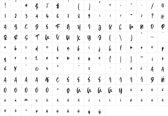 Glibwood Anthem Regular Character Map Glibwood Anthem Regular Character Map