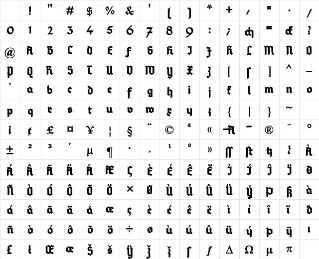 Deutsch-Gotisch Heavy Regular Character Map Deutsch-Gotisch Heavy Regular Character Map