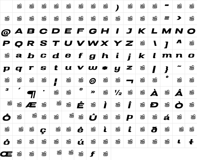 Mugio Slant Bold Character Map