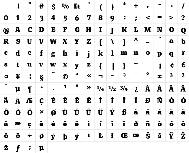 PageSerifTF-Bold Regular Character Map