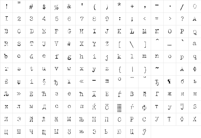 TrixieCyrG Light Character Map TrixieCyrG Light Character Map