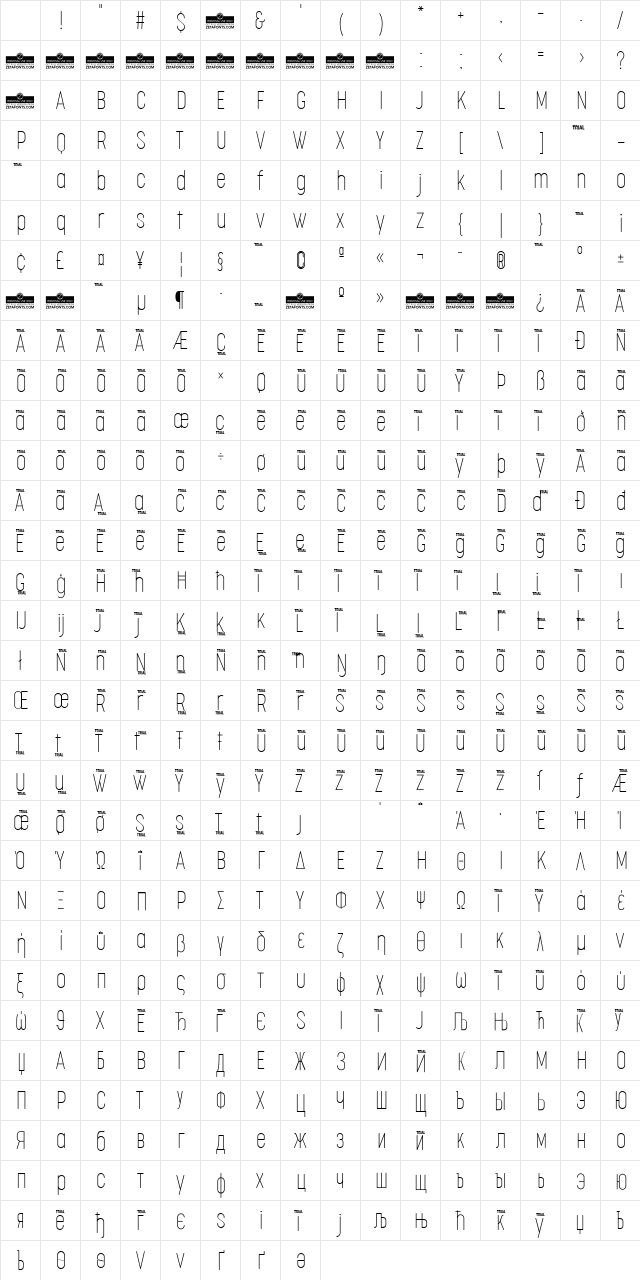 Cocogoose Compressed Trial Thin Character Map Cocogoose Compressed Trial Thin Character Map