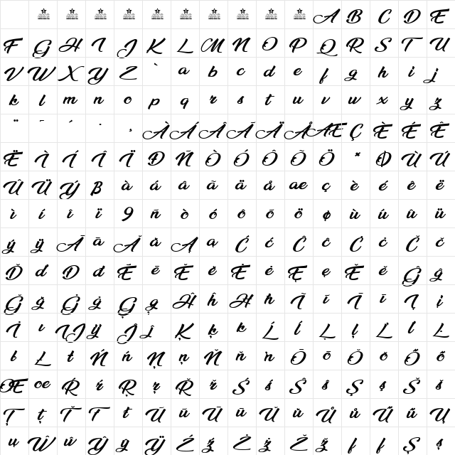 Millenia Regular Character Map Millenia Regular Character Map