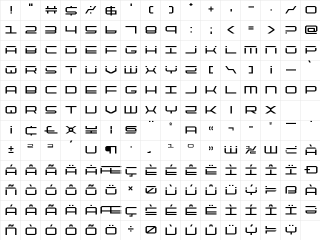 QuickTech Title Regular Character Map