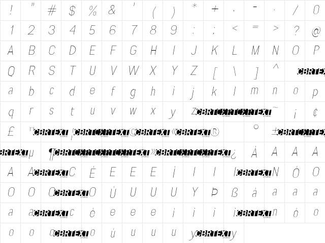 Engula Thin Italic Character Map Engula Thin Italic Character Map