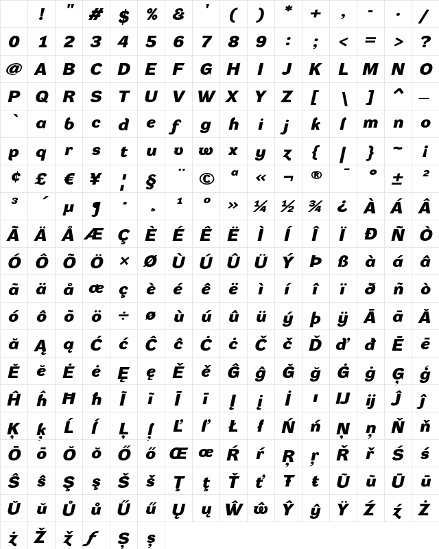 DynaGrotesk DXE Bold Italic Character Map DynaGrotesk DXE Bold Italic Character Map