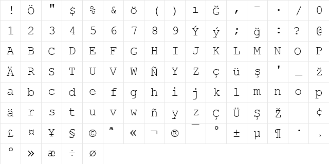 X Turkmen Courier New Regular Character Map