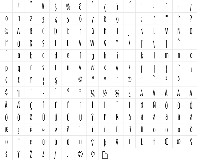 Schmalhans Regular Character Map
