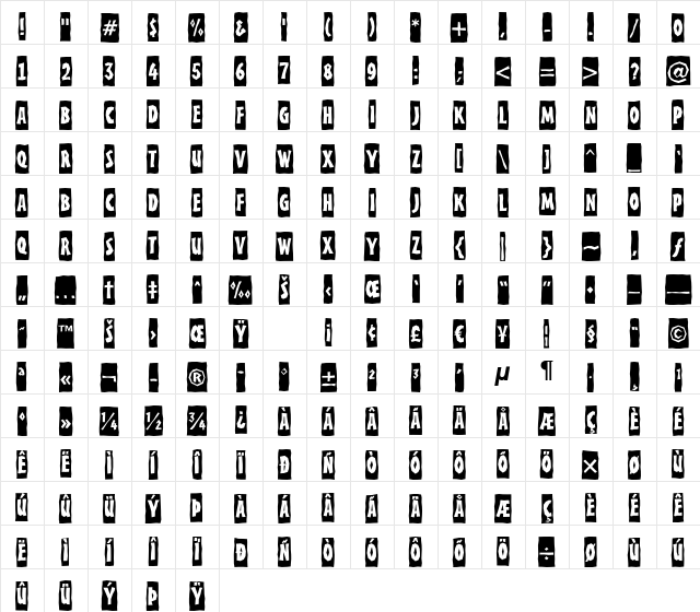 a_FrudgerCmBrk Regular Character Map