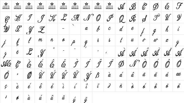 Allicia Personal Use Cursive Character Map