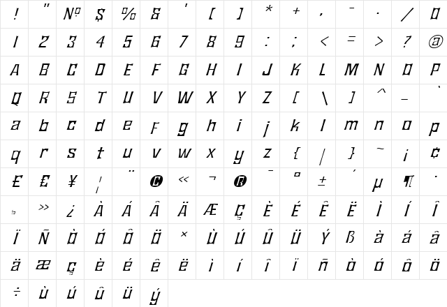 JMH Bronze Fine Italic Character Map JMH Bronze Fine Italic Character Map