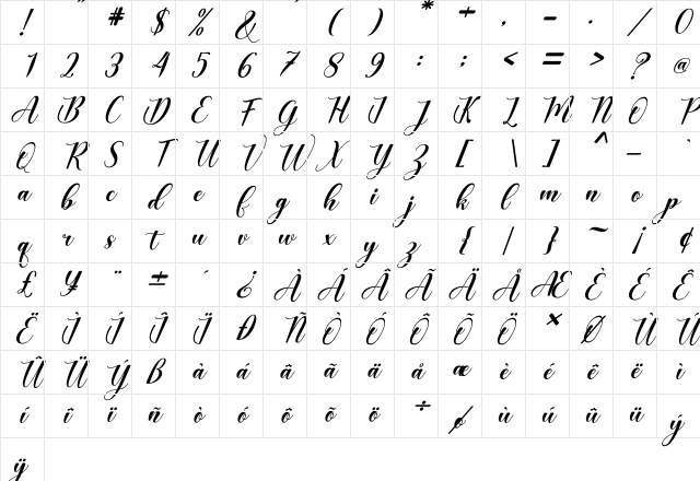 The Purple Love Italic Regular Character Map The Purple Love Italic Regular Character Map