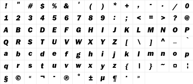 FranklinGothicHeavyC Italic Character Map FranklinGothicHeavyC Italic Character Map
