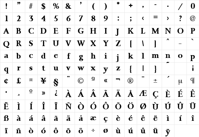 Palermo-Serial Bold Character Map