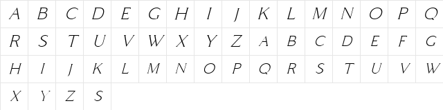 Coldiac Free Italic Character Map