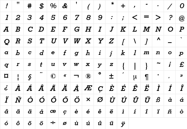 StymieBQ ItalicBold Character Map