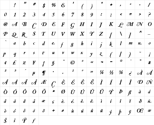 NicolasJensonSG Regular Character Map NicolasJensonSG Regular Character Map