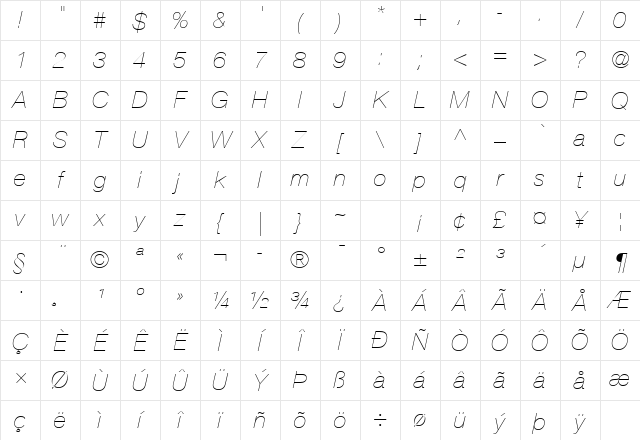 Helvetica Neue LT Com 26 Ultra Light Italic Character Map Helvetica Neue LT Com 26 Ultra Light Italic Character Map
