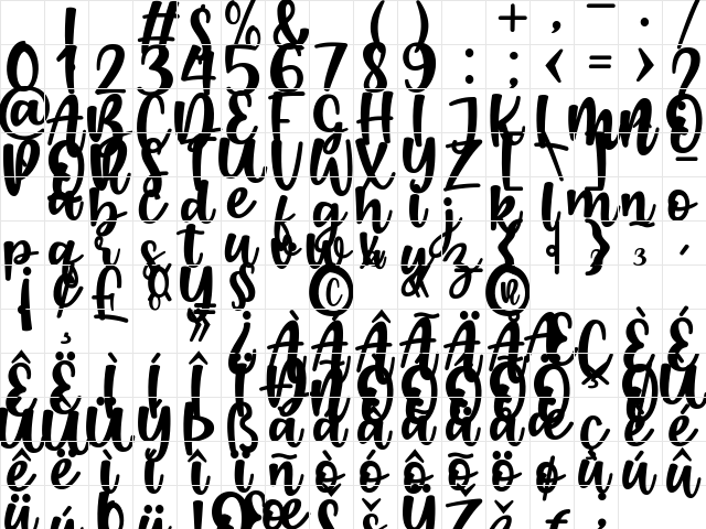 Boendalove Regular Character Map Boendalove Regular Character Map