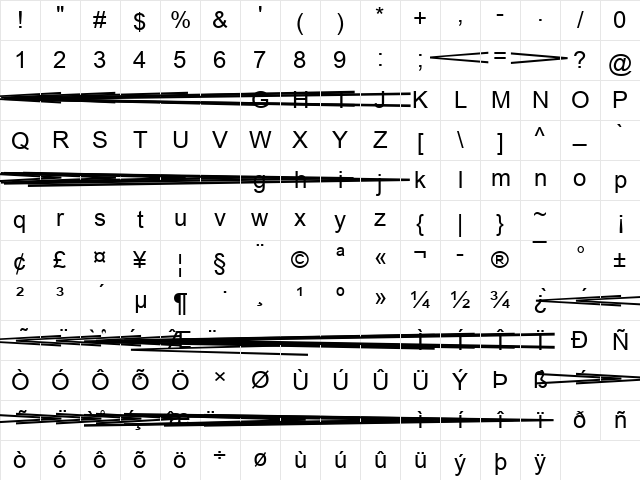 Arial Regular Character Map