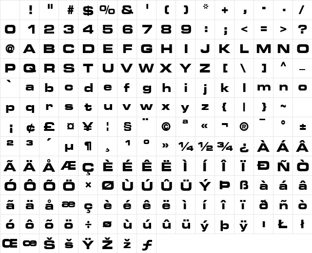 Palindrome Expanded SSi Bold Expanded Character Map