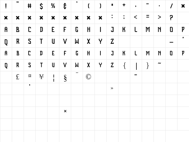 Benza Regular Character Map Benza Regular Character Map