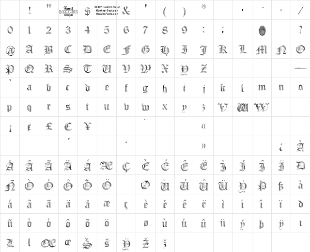 PalimpsestLight Regular Character Map