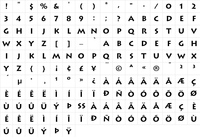 Lithos Bold Character Map