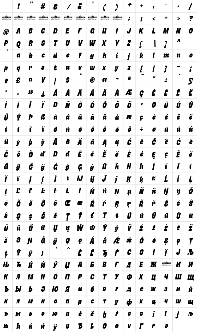 Stinger Slim Trial Heavy Italic Character Map Stinger Slim Trial Heavy Italic Character Map