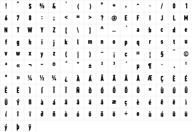 PF Din Text Comp Pro Bold Character Map