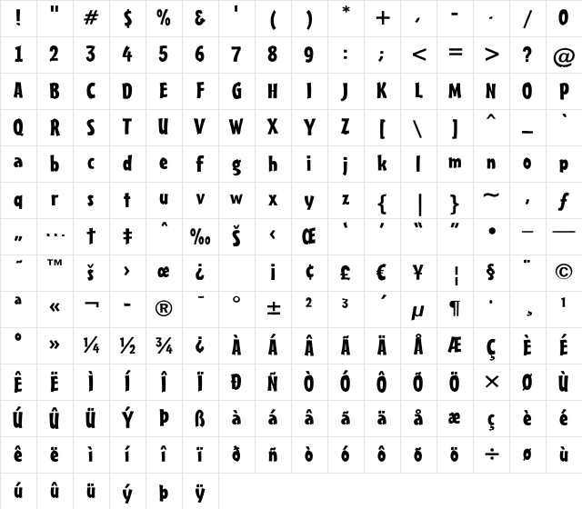 a_FrudgerRgh Regular Character Map