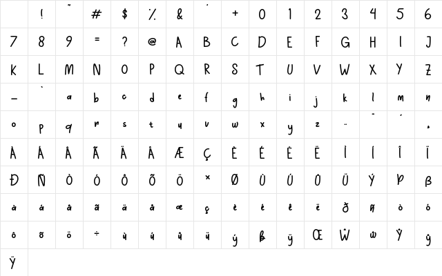 Snowfun Regular Character Map