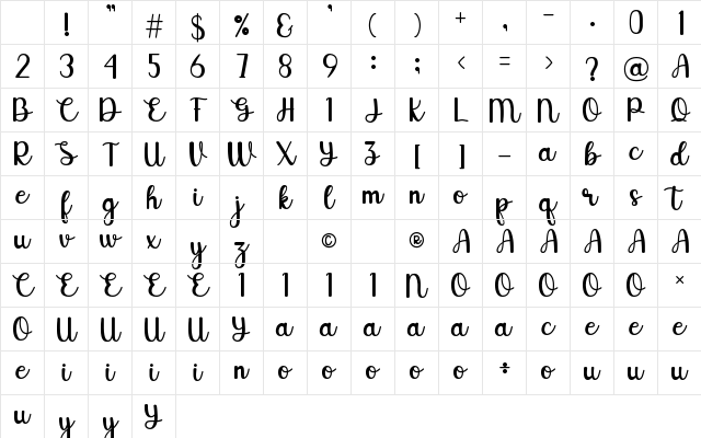 Savira Regular Character Map Savira Regular Character Map