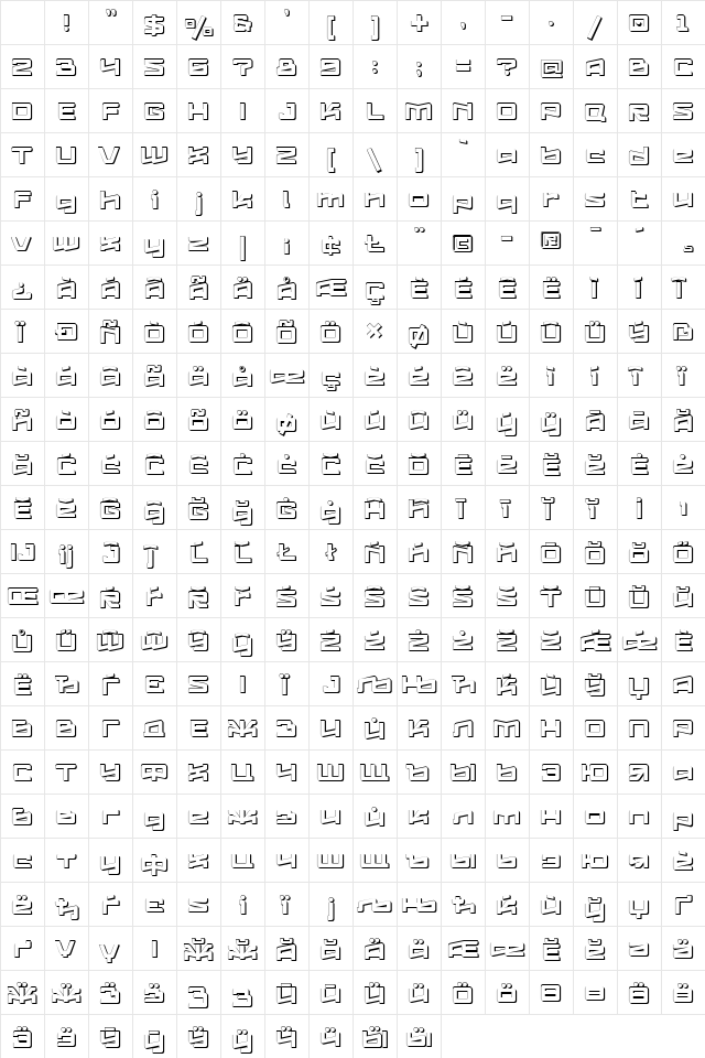 Logofontik 4F Extruded Regular Character Map Logofontik 4F Extruded Regular Character Map