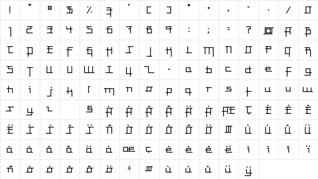 TG Mondrian Bold Character Map