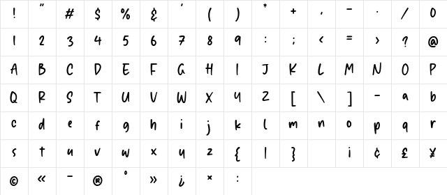 Twinkle Dream Regular Character Map