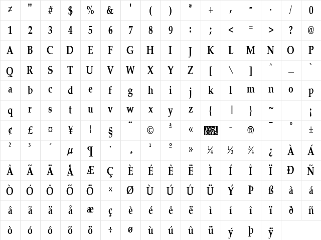 PalisadeCondensed Bold Character Map