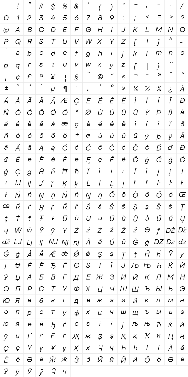 TT Firs Text Trial Italic Character Map TT Firs Text Trial Italic Character Map