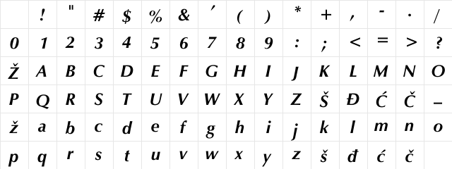 YUZapfHumanBI Regular Character Map YUZapfHumanBI Regular Character Map