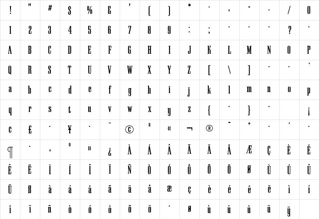 PallMallBold Roman Character Map