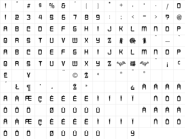 AztecaCondensed Regular Character Map AztecaCondensed Regular Character Map