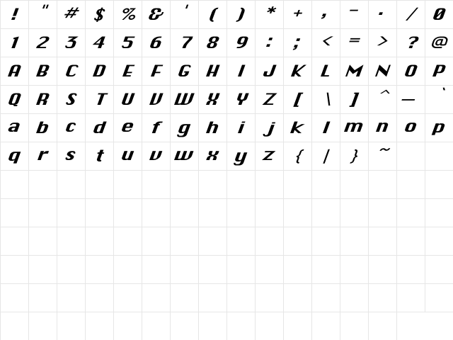 J-Phont Regular Character Map